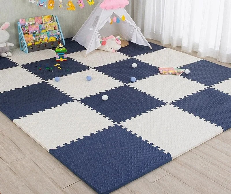Tapis d'eveil ultra confortable bleu et blanc