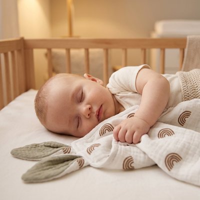 Bebe couché proche du doudou