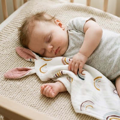 Bebe couché a coté du doudou