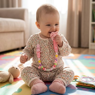 Attache tetine bebe assis avec sa tetine