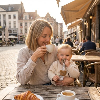 Attache tetine conventionnel maman et bebe en exterieur