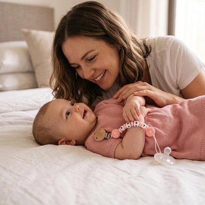 Attache tetine elegant et doux maman et bebe sont contents