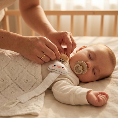 Attache tetine nuage bebe dort dans le berceau