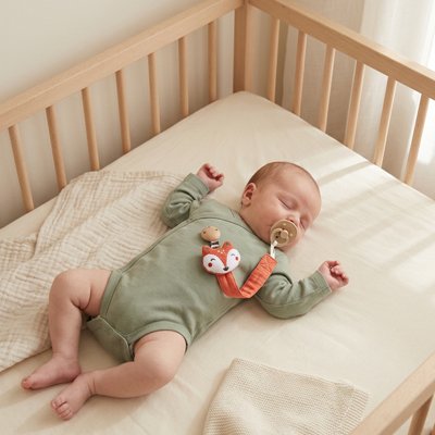 Attache tetine renard bebe est dans son berceau