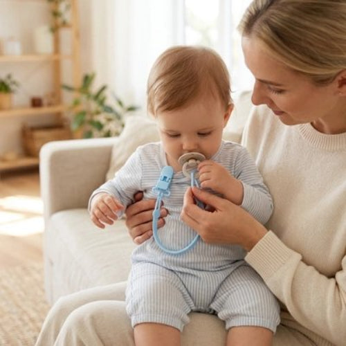 Attache tetine securisee et elegante maman donne sa tetine a son bebe
