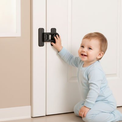 Bloque porte bebe securo bebe essaye de sortir