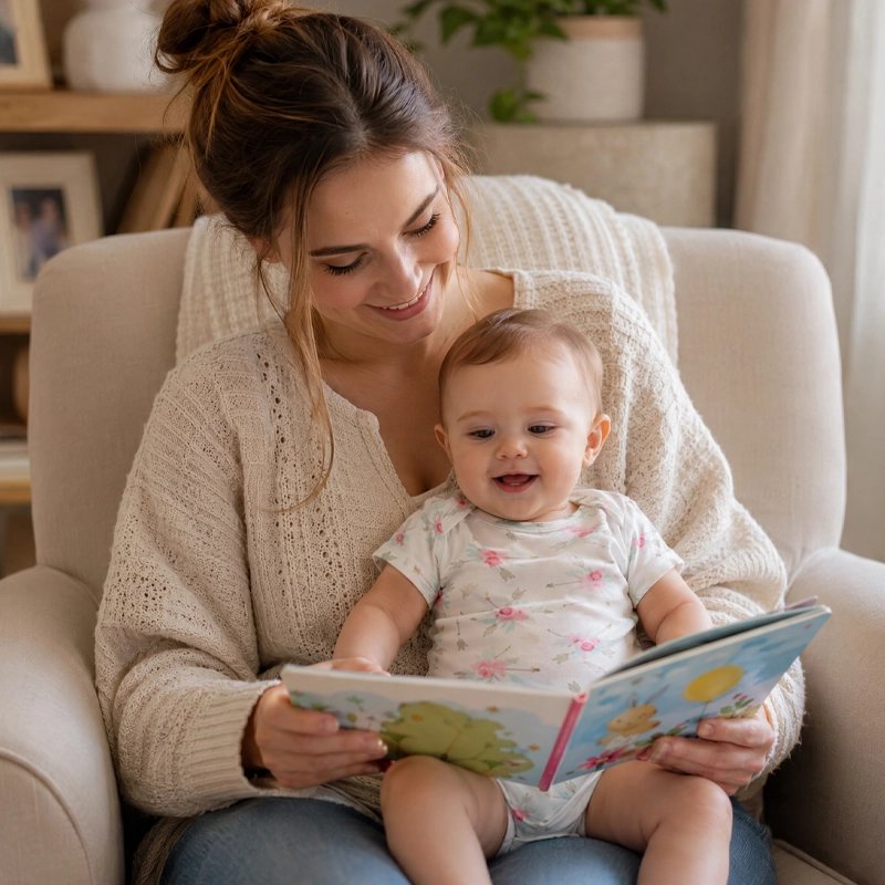 Body bebe fille douceur maman lit une histoire à son bébé