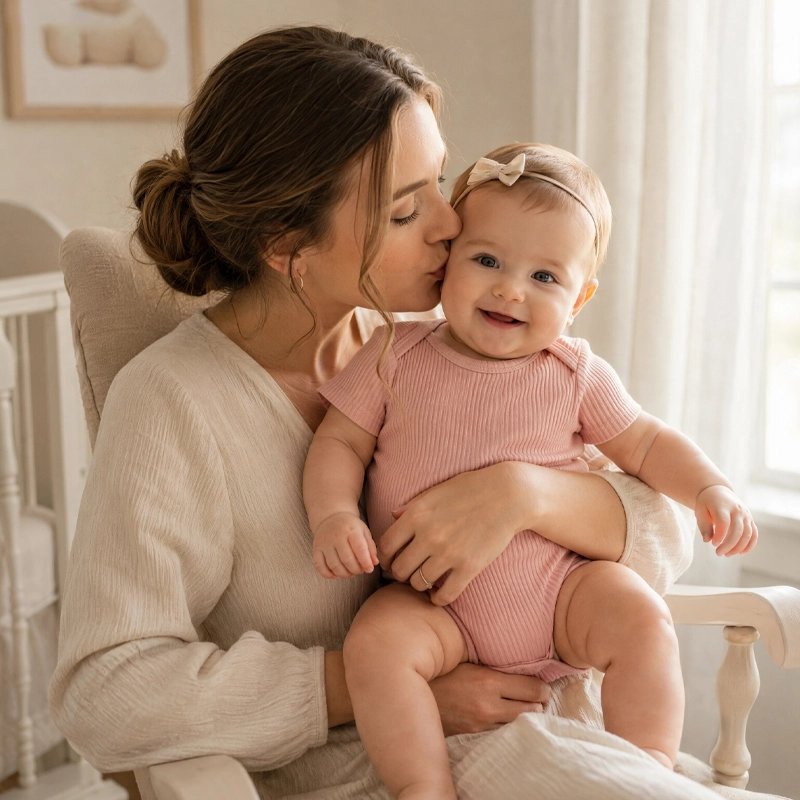 Body bebe fille pression coton maman fait un bisou à son bébé