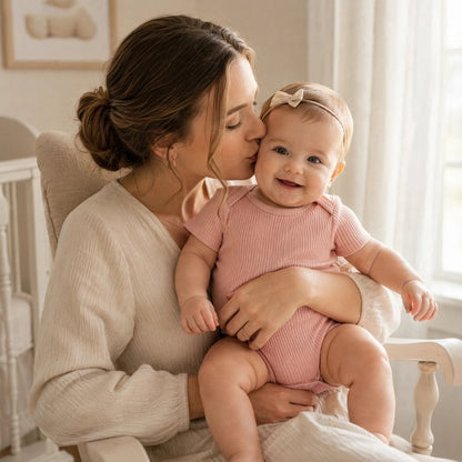Body bebe fille pression coton maman fait un bisou à son bébé