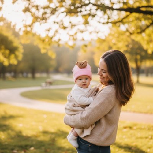 Bonnet bebe douceur estivale bebe au parc avec maman