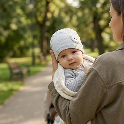 Bonnet bebe tout doux maman et bebe se baladent