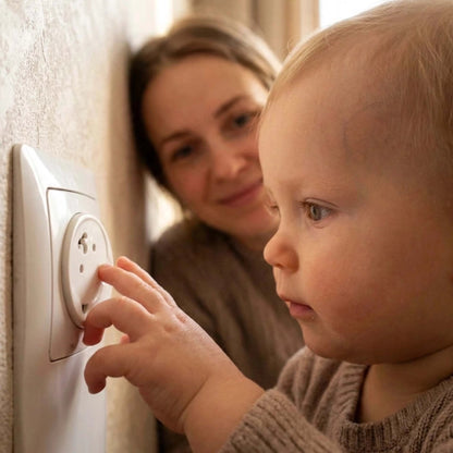 Cache prise secubaby maman regarde son bebe
