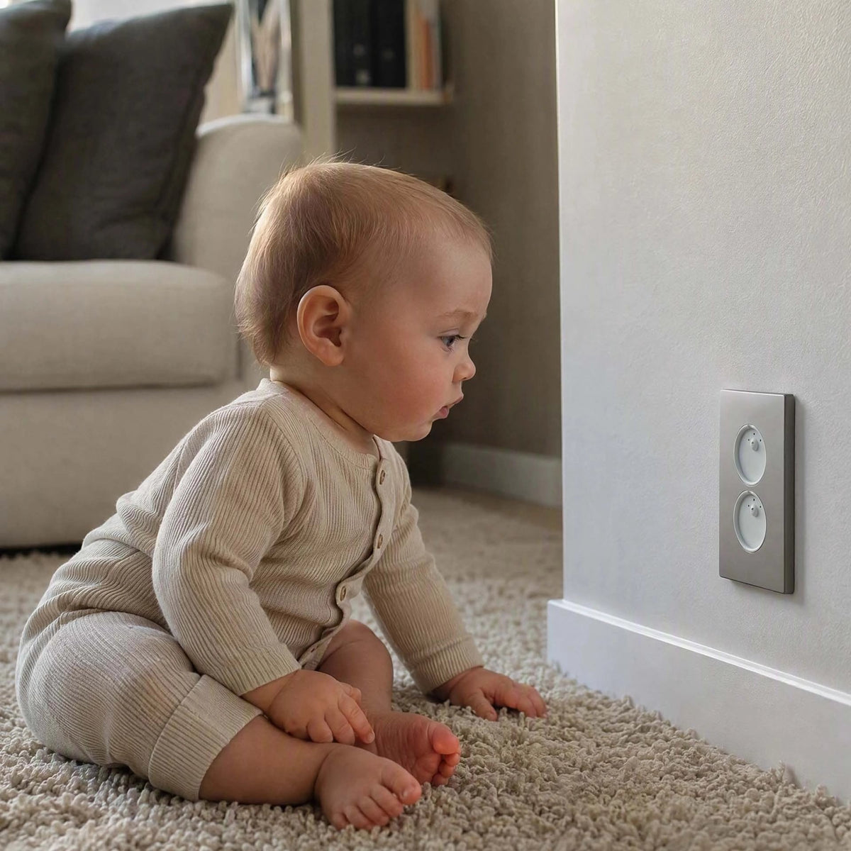 Cache prise securabebe bebe est devant la prise