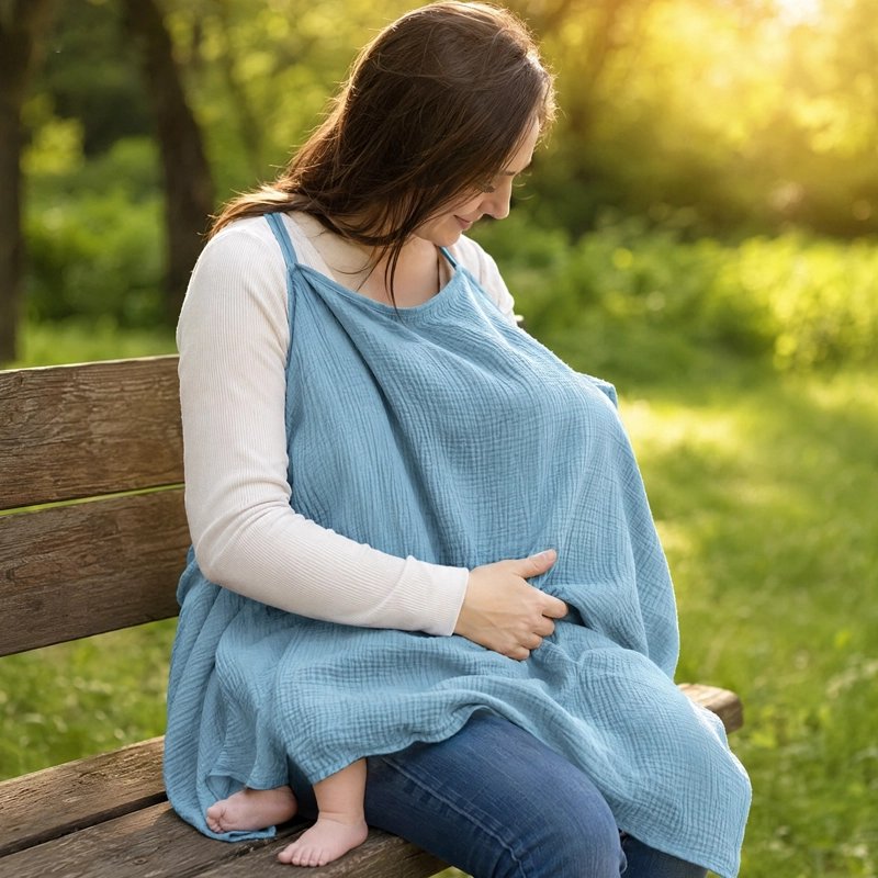 Cape d'allaitement agreable maman allaite son bébé sur un banc
