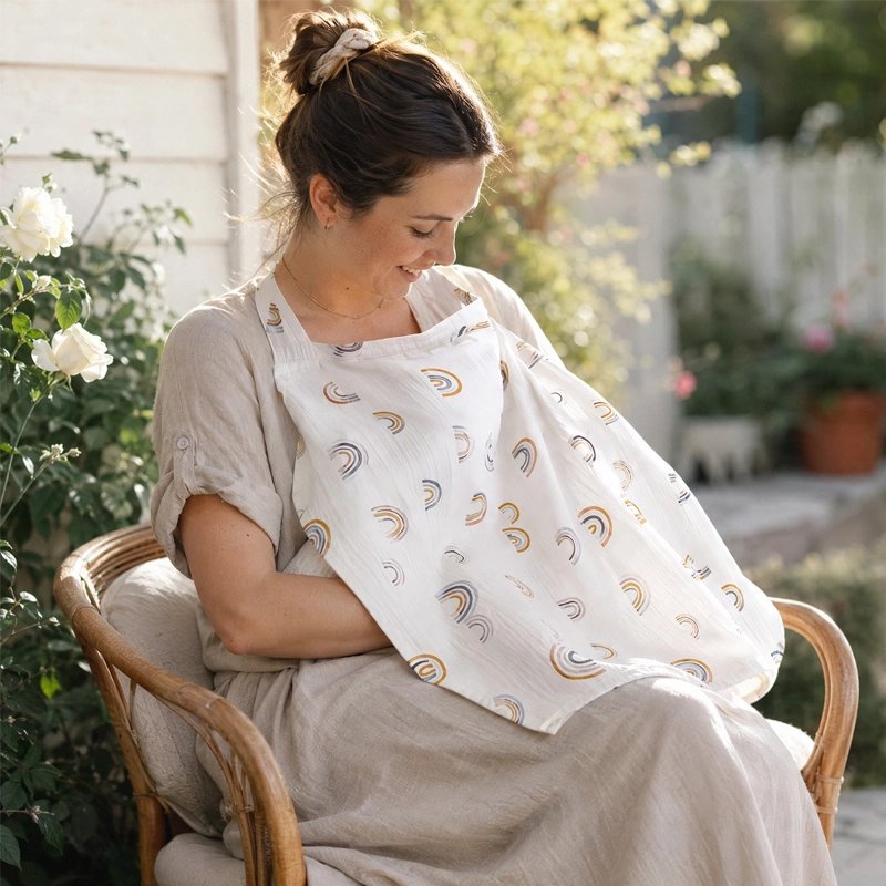Cape d'allaitement intemporelle maman allaite son bébé discrètement