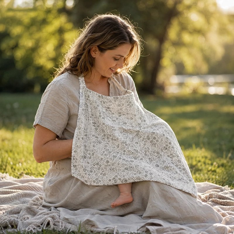 Cape d'allaitement intemporelle maman nourrit son bébé discrètement