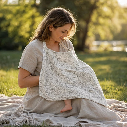 Cape d'allaitement intemporelle maman nourrit son bébé discrètement