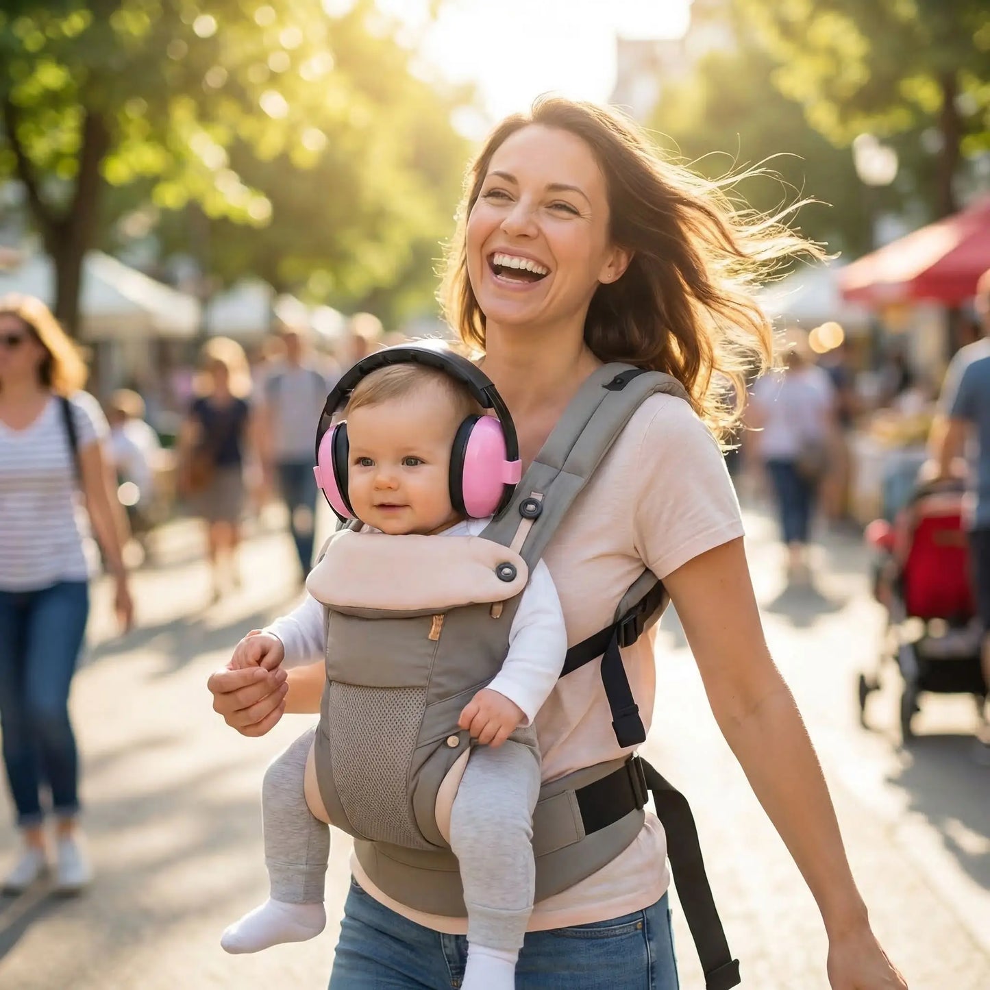 Casque anti bruit bebe maman et bebe passent un moment ensemble