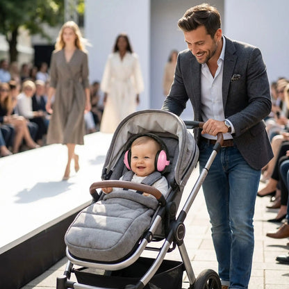 Casque anti bruit bebe papa et bebe en plein defile