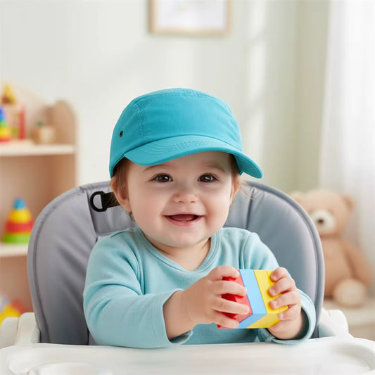 casquette bebe dans sa chaise haute