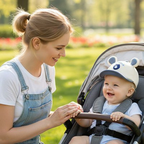 Casquette bebe protection ajustable maman et bebe au parc