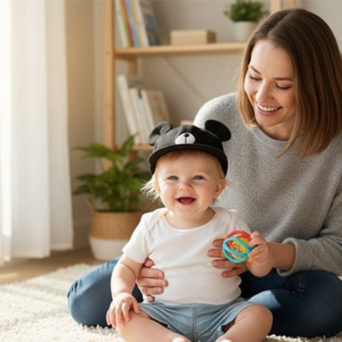 Casquette bebe Protection Confort maman joue avec son bebe