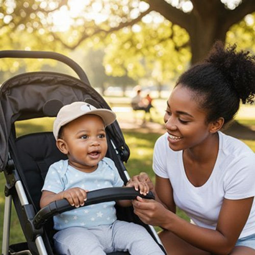 Casquette bebe Protection Confort sortie maman et bebe au parc