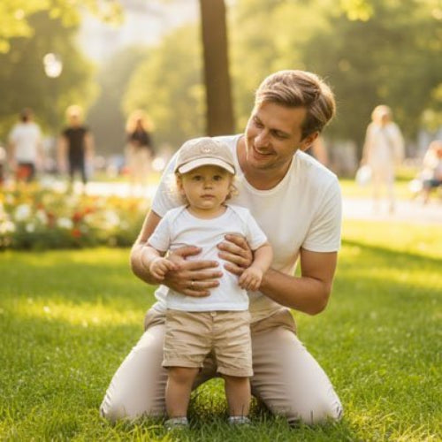 Casquette pour bebe Protection Solaire Ajustable papa en balade avec son bebe