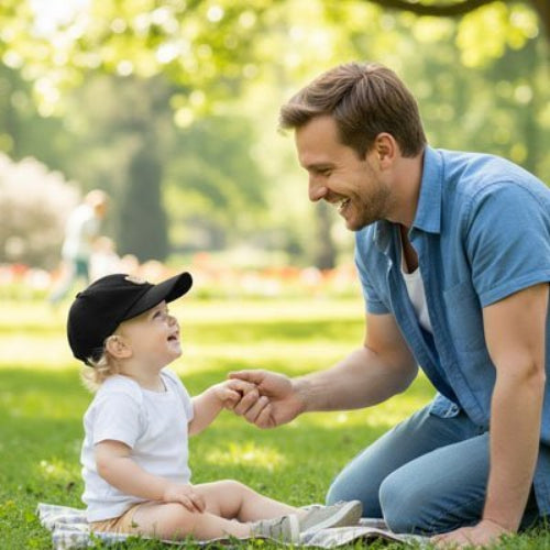 Casquette pour bebe protection solaire ajustable papa et bebe au parc