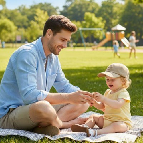 Casquette pour bebe Protection Solaire Ajustable papa joue avec son bebe
