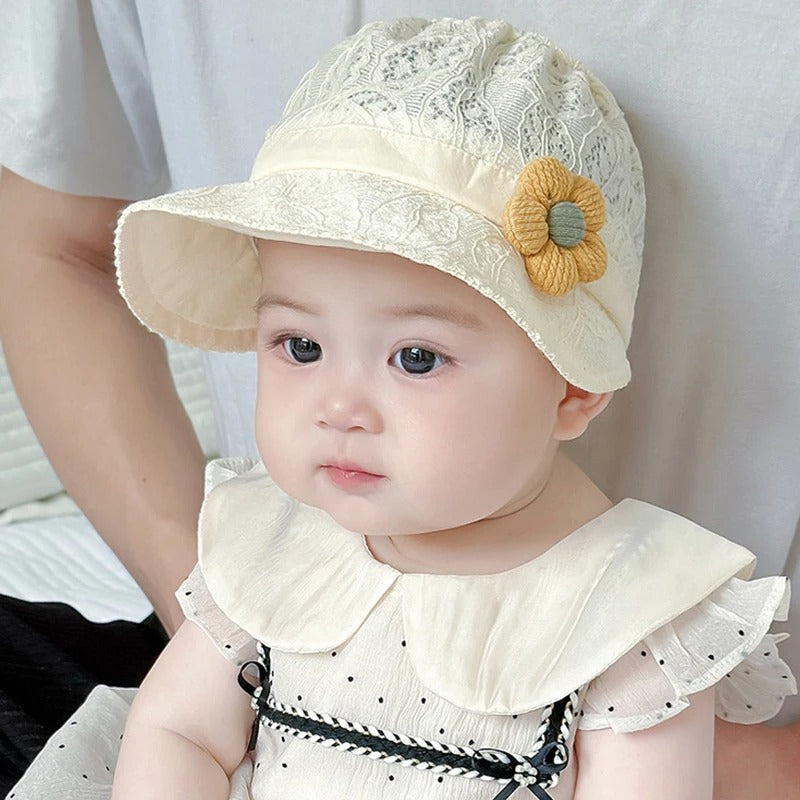 Chapeau bebe anti UV reglable avec noeud jaune