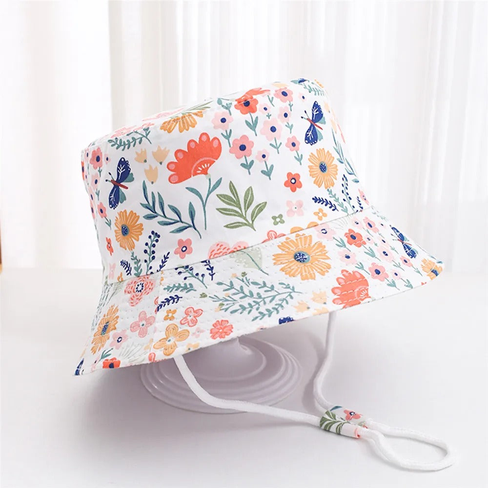 Chapeau bebe coton bio protection fleurs