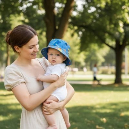 Chapeau bebe Coton Bio Protection maman et bebe en balade
