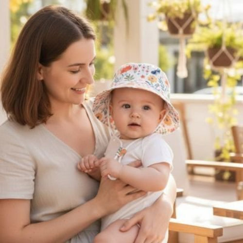 Chapeau bebe Coton Bio Protection maman porte son bebe