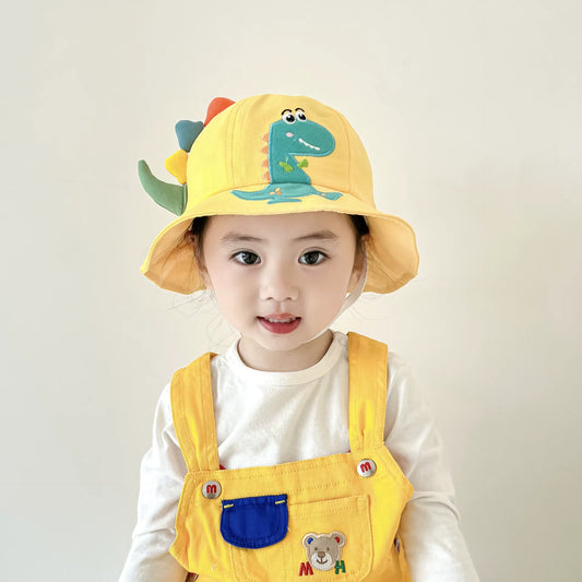 chapeau bebe jaune avec dessin dinosaure