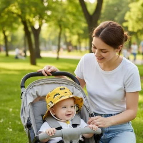Chapeau bebe Protection anti UV ajustable bebe dans sa poussette