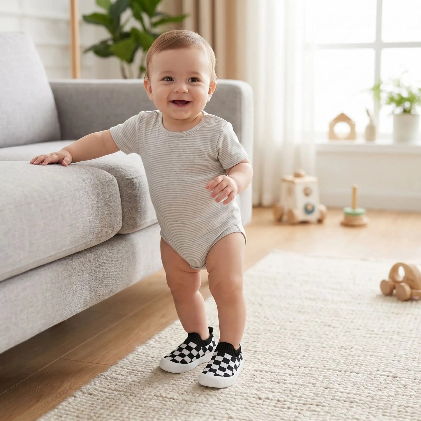 Chaussure bebe premiers pas antiderapant bebe est debout au salon