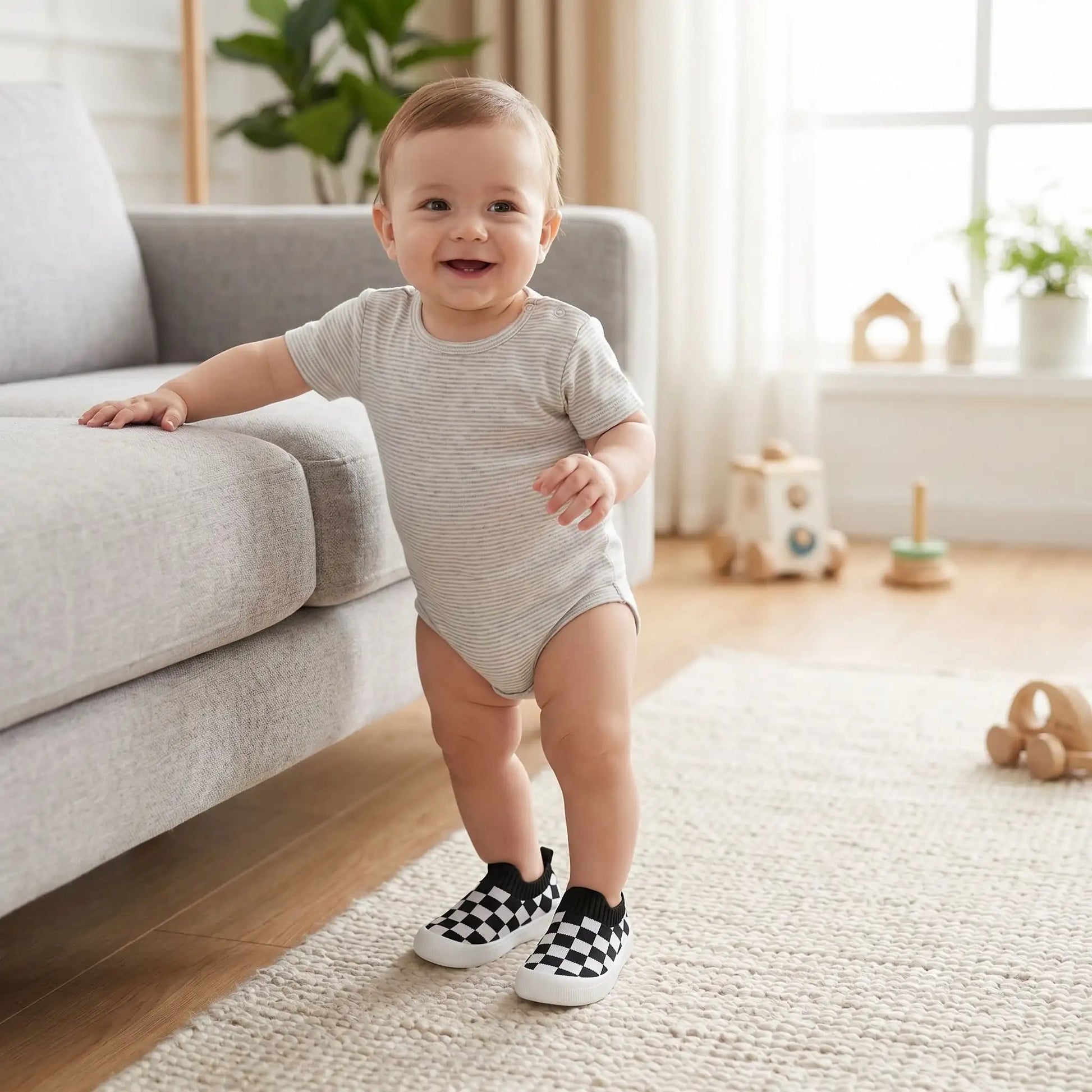 Chaussure bebe premiers pas antiderapant bebe est debout au salon