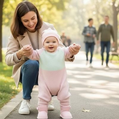 Chaussures bebe premiers pas confortables maman et bebe se baladent