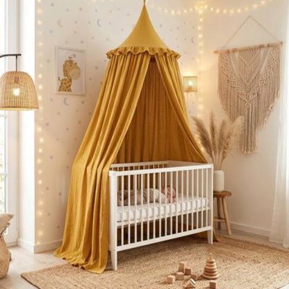 Ciel de lit feerique veloute bebe dort dans son berceau