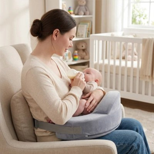 Coussin d'allaitement ergonomique bebe prend son biberon