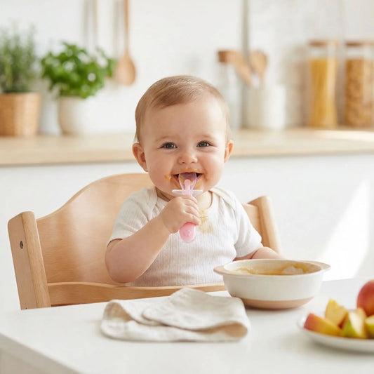 Cuillere bebe en silicone bebe prend son repas