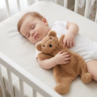 bébé calme dort proche du doudou