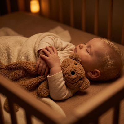 bébé dort entouré de son doudou