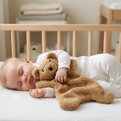 bébé dort proche de doudou