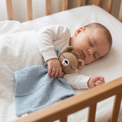 Bebe dort avec doudou proche de lui
