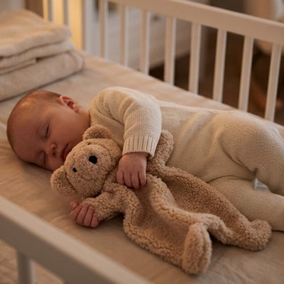 Bébé dort avec son doudou