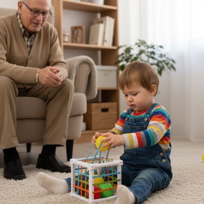 Jouet eveil bebe grand pere et bebe