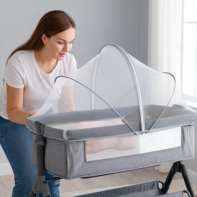 Moustiquaires lit bebe voile apaisant maman regarde bebe