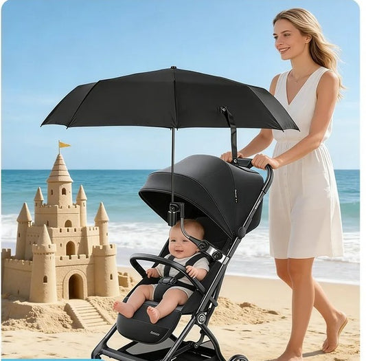Ombrelle poussette protection nomade maman et bebe a la plage